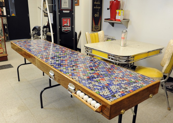 Protable "Beer Pong" Table built from reclaimed wood and beer caps!